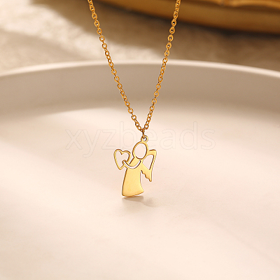 304 Stainless Steel Mother Child Silhouette Mama Pendant Necklaces for Women WI4645-1-1