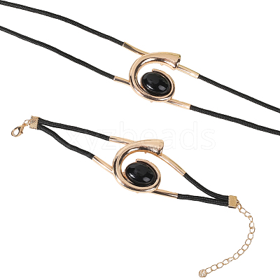 Number 6 Alloy & Acrylic & Wax Cord Double Layer Necklaces & Bracelets Sets for Women SJEW-CY0001-02-1