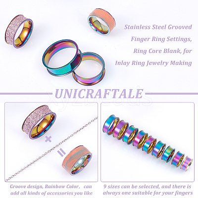 18Pcs 9 Size 201 Stainless Steel Grooved Finger Ring Settings STAS-UN0049-69MC-1