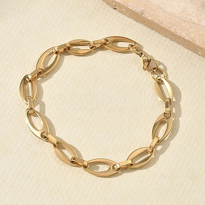 304 Stainless Steel Hollow Oval Link Chain Necklaces &  Bracelets Sets SJEW-D091-07G-1