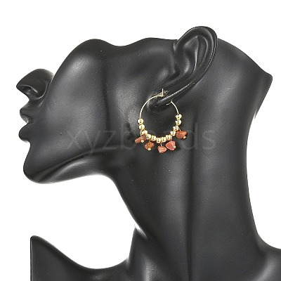 Natural Lapis Lazuli & Natural Amethyst & Natural South Red Agate & Natural White Moonstone & Natural Madagascar Rose Quartz & Natural Amazonite Chip & Brass Bead Hoop Earrings EJEW-JE07441-1
