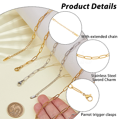 12Pcs 316L Surgical Stainless Steel Paperclip Chain Necklaces NJEW-HS00005-1