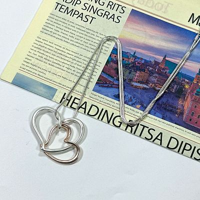 Alloy Couple Heart Pendant Round Snake Chain Necklaces for Women FS-WG2D0F8-04-1