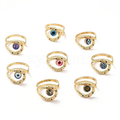 Resin Evil Eye Open Cuff Ring with Cubic Zirconia RJEW-E069-02G-1