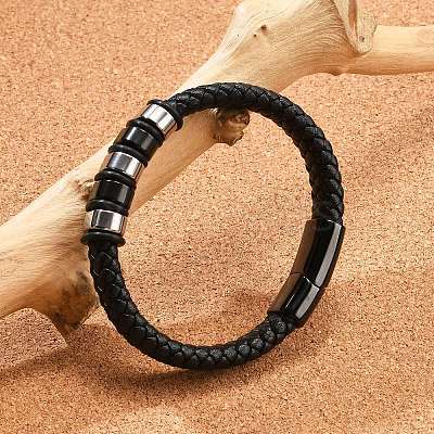 Braided Leather Cord Bracelets for Men BJEW-Z081-11EB-01-1