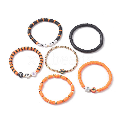 6Pcs 6 Styles Halloween Handmade Polymer Clay Beaded Stretch Bracelets Sets BJEW-TA00490-1