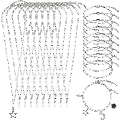 304 Stainless Steel Paperclip Chains Necklaces & Bracelet Jewelry Sets SJEW-SC0001-07P-1