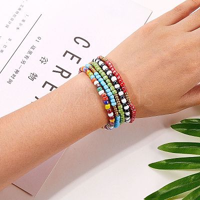 10Pcs 10 Style Handmade Polymer Clay Heishi Surfer Stretch Bracelets Set BJEW-SW00048-1