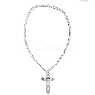 Gothic Style Cross 304 Stainless Steel Black Enamel Pendant Byzantine Chain Necklaces for Men FS-WG287BB-01-1