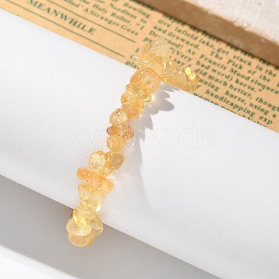 Chips Natural Citrine Beaded Stretch Bracelets X-BJEW-JB01826-08-1