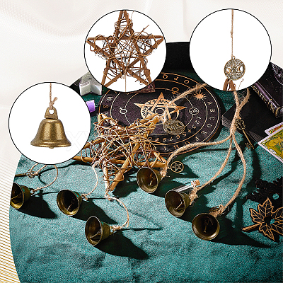 2Pcs 2 Style Brass & Iron Witch Bells Wind Chimes Door Hanging Pendant Decoration AJEW-GA0005-69-1