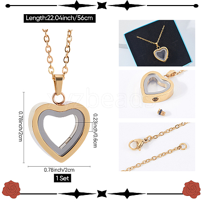 1Pc Stainless Steel Heart Pendant Urn Ashes Necklaces NJEW-CN0001-17G-1