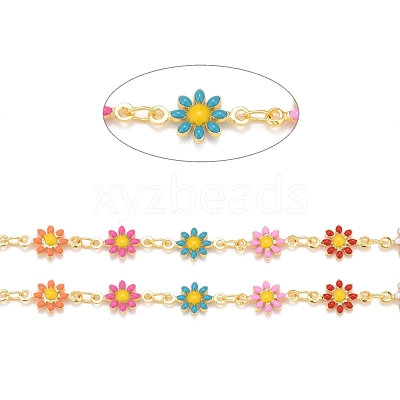 Brass Daisy Flower & Oval Link Chains CHC-I035-13G-08-1