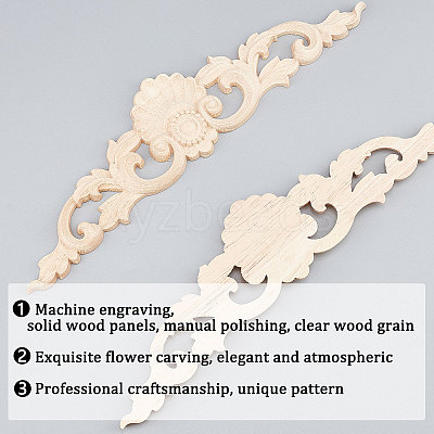 Natural Solid Wood Carved Onlay Applique Craft WOOD-WH0101-71-1