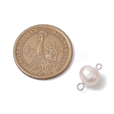 Natural Cultured Freshwater Pearl Connector Charms PALLOY-JF03090-01-1