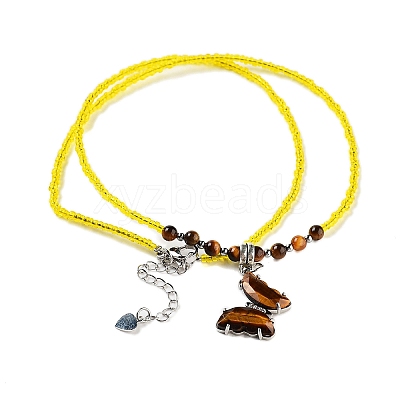 Natural Tiger Eye Faceted Butterfly  Pendant Necklaces NJEW-G143-01G-1