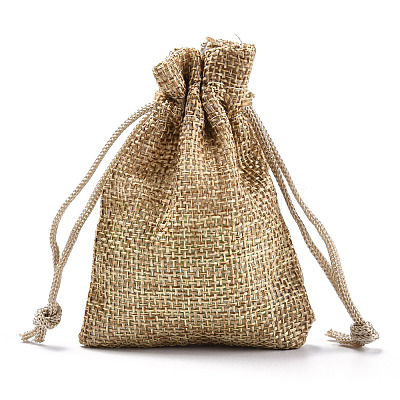 Polyester Imitation Burlap Packing Pouches Drawstring Bags ABAG-R005-9x7-15-1