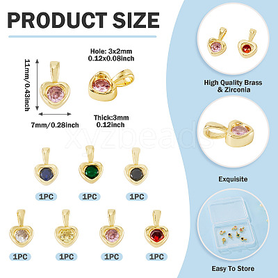 7Pcs 7 Colors Brass with Cubic Zirconia Charms KK-TA0008-37-1