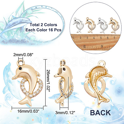 32Pcs 2 Colors Alloy Rhinestone Pendants FIND-AR0003-43-1