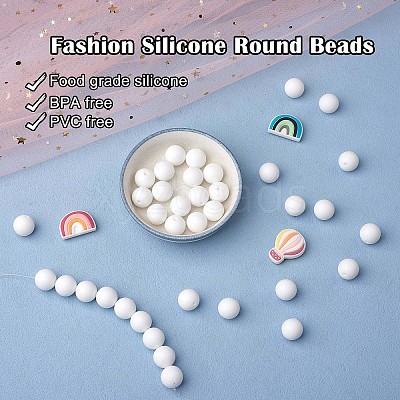 100Pcs Silicone Beads Round Rubber Bead 15MM Loose Spacer Beads for DIY Supplies Jewelry Keychain Making JX454A-1