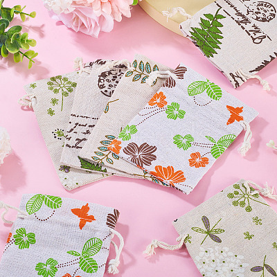 20Pcs 4 Styles Polycotton(Polyester Cotton) Printed Packing Pouches Drawstring Bags ABAG-TA0002-10-1