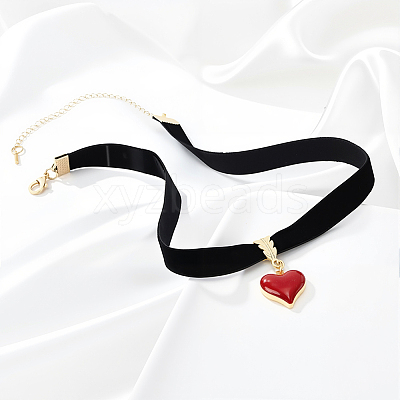 Alloy Enamel Heart Pendant Black Velvet Choker Necklaces for Women NJEW-WH20014-01A-1