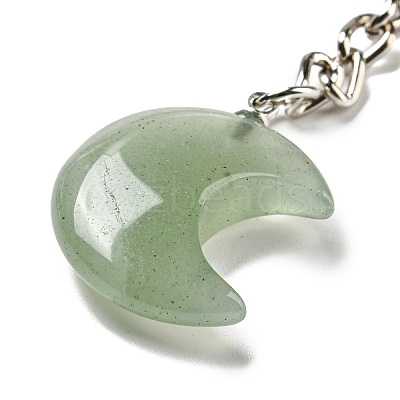 Reiki Natural Green Aventurine Moon Pendant Keychains KEYC-P015-01P-11-1
