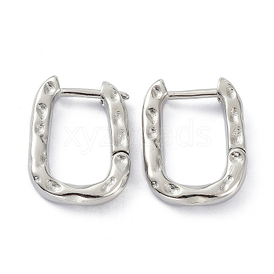 Textured Rectangle Brass Hoop Earrings LS-EJEW-B007-02P-1
