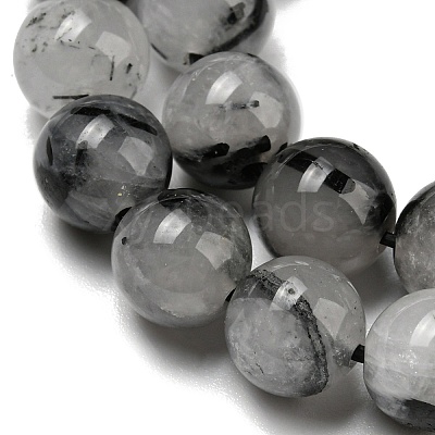 Grade A Natural Tourmalinated Quartz/Black Rutilated Quartz Beads Strands G-R494-A06-03-1