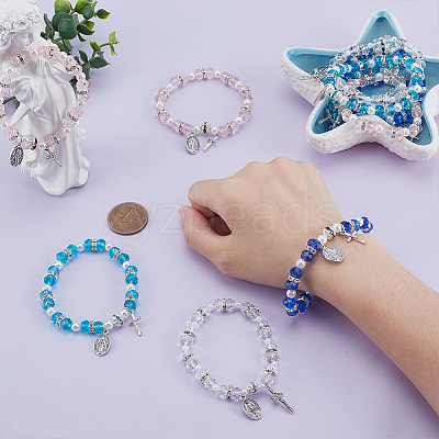 9Pcs 4 Styles Alloy Oval & Cross with Jesus Charm Bracelets BJEW-GO0001-35-1