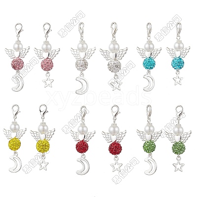 12Pcs Angel Pave Disco Ball Pendant Decorations HJEW-JM03066-S-1