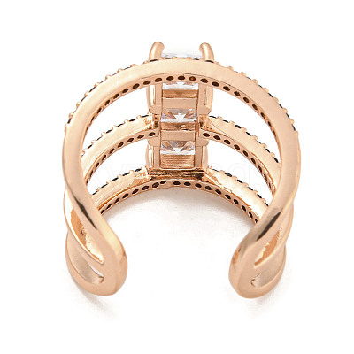 Square Rack Plating Brass Micro Pave Cubic Zirconia Wide Open Cuff Rings for Women RJEW-F162-14RG-1
