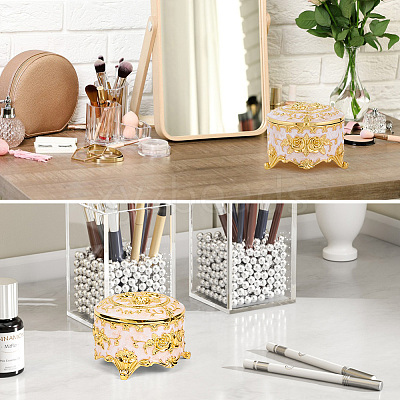 Alloy Pink Enamel Trinket Storage Decorative Boxes CON-WH20001-20A-1