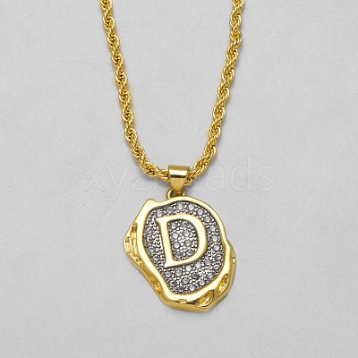 Brass Crystal Rhinestone Oval with Letter Pendant Necklaces FS-WG7CB6D-02-1