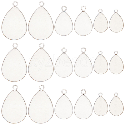 60Pcs 3 Styles 304 Stainless Steel Pendant Cabochon Settings STAS-SC0006-17-1
