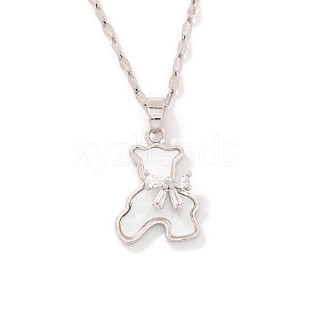 Cute Mini Cartoon Bear Brass Cubic Zirconia Pendant Necklaces for Women JK9579-1-1