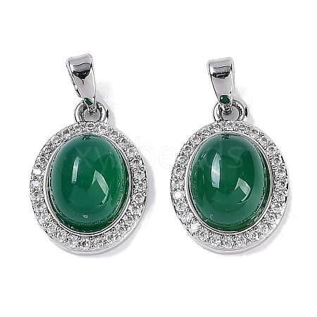 Natural Green Onyx Agate(Dyed & Heated) Oval Pendants KK-U043-34P-01-1