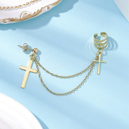 Alloy Cross Stud Earrings EJEW-JE06242-02-1