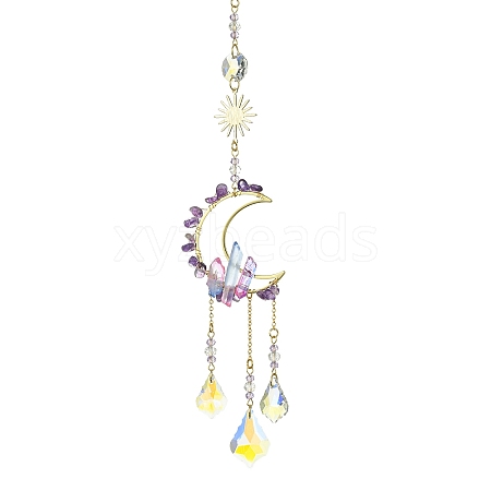 Natural Amethyst & Glass Pendants Decoration HJEW-JM01479-03-1