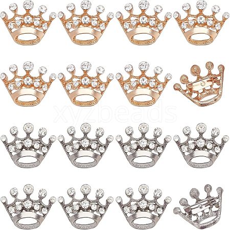 CHGCRAFT 16pcs 2 Colors Crystal Rhinestone Crown Brooches JEWB-CA0001-10-1