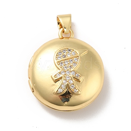 Rack Plating Brass Micro Pave Clear Cubic Zirconia Locket Pendants KK-M227-08G-1