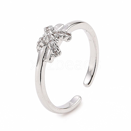 Clear Cubic Zirconia Bowknot Open Cuff Ring RJEW-B028-28P-1