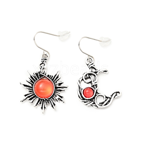 Resin Beaded Moon and Sun Asymmetrical Earrings EJEW-C036-01C-1