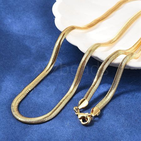 4mm Brass Flat Snake Chain Necklaces KK-F891-21G-1