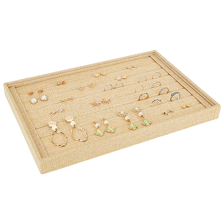 7-Slot Rectangle MDF Covered with Linen Finger Rings Display Trays RDIS-WH0001-34-1