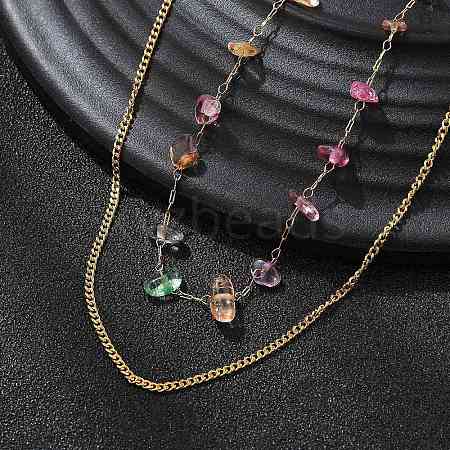 304 Stainless Steel Natural Gemstone Layered Necklaces NJEW-Z061-06G-01-1