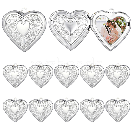 12Pcs 316 Stainless Steel Photo Locket Pendants STAS-HY0002-03-1