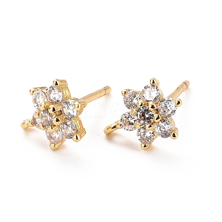 Brass Micro Pave Cubic Zirconia Stud Earrings Findings ZIRC-C027-14G-02-RS-1