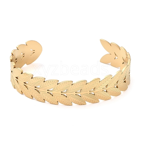 304 Stainless Steel Leafy Branch Cuff Bangle for Women BJEW-D061-06G-1