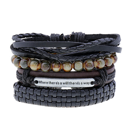 4Pcs Weave Imitation Leather Multi-strand Bracelets for Men WGB022D-05-1